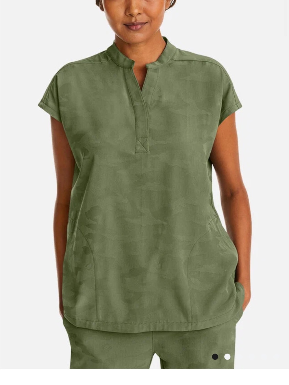 Healing Hans Olive Split-Neck Cap Sleeve scrub Top